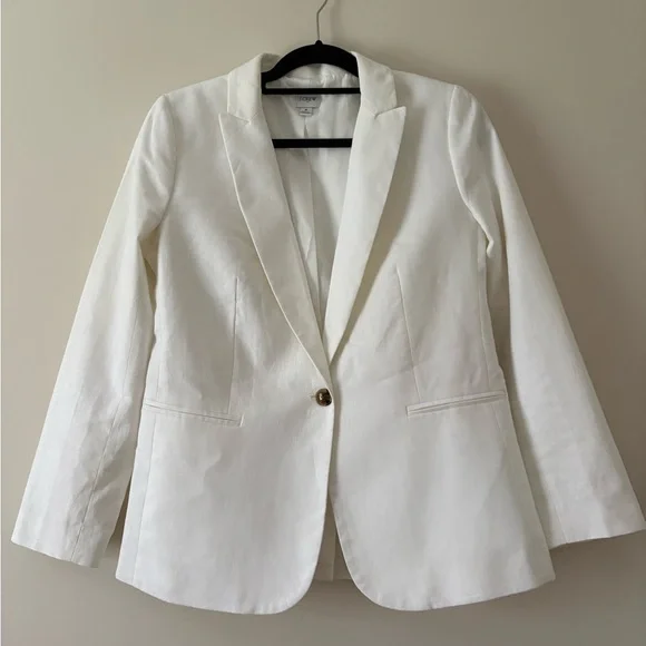 J. Crew Classic White Blazer Linen-Cotton one-button Size 8 - Picture 5 of 15